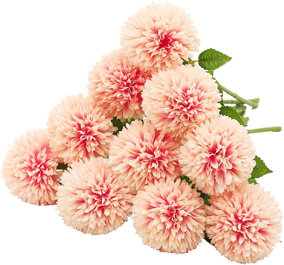 JUSTOYOU Artificial Flowers, Silk Roses, Artificial Hydrangea Dandelion Bridal Floral Bouquet for Wedding Birthday Party Home Decor (Champage,10pcs)