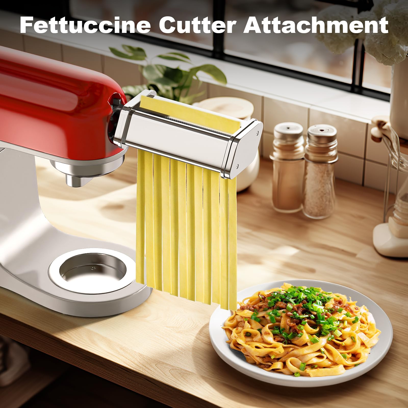 GVODE Accessoire pour pâtes en acier inoxydable pour Kenwood Kmix(KMX750) et Chef(KVC85) Robot, y compris rouleau à pâtisserie coupe-spaghetti et coupe-fettuccine Machine à pâtes pour Kenwood