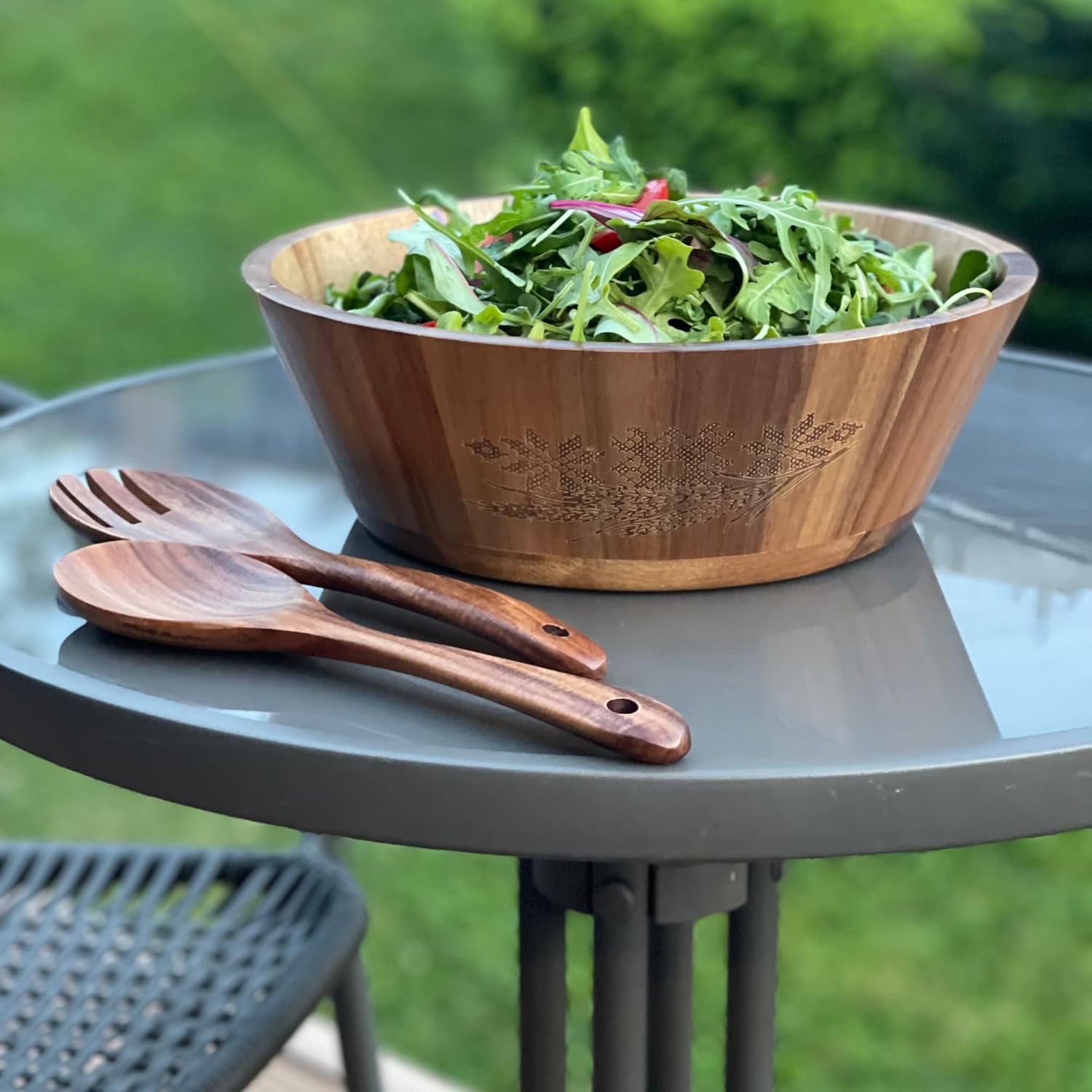 Large Wooden Salad Bowl Set, Eco-friendly Wooden Bowl, Handcrafted Acacia Wood Salad Bowl for Kitchen & Dining