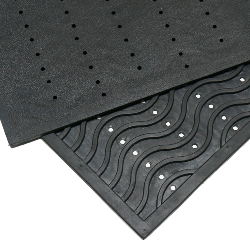 Rubber-Cal 03-237-WA "Dura-Scraper Wave" Commercial Entrance Rubber Mat, 3/8" Thick x 24" x 36", Black