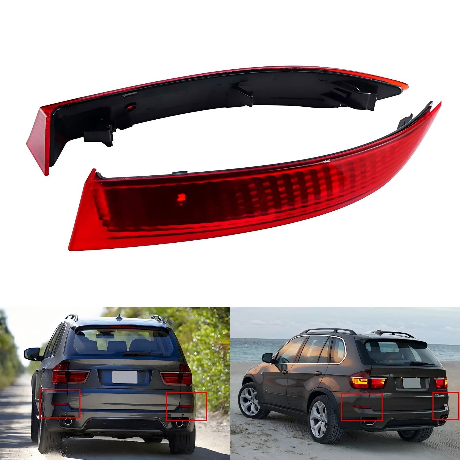 Kompatibel mit für X5 E70 LCI 2010–2013 links+rechts Reflektor für hintere Stoßstange ohne Licht 63147240997 63147240998 7240997 7240998