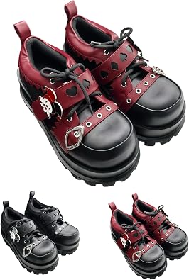 Womens Visual Kei Goth Punk Platform Shoes - Grunge Style- Retro Color - Block- Lace - Up with Rivets-2.8" Heel- Breathable Lining- Non - Slip Sole.