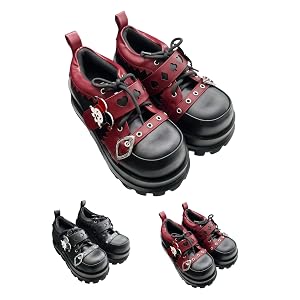 Womens Visual Kei Goth Punk Platform Shoes - Grunge Style- Retro Color - Block- Lace - Up with