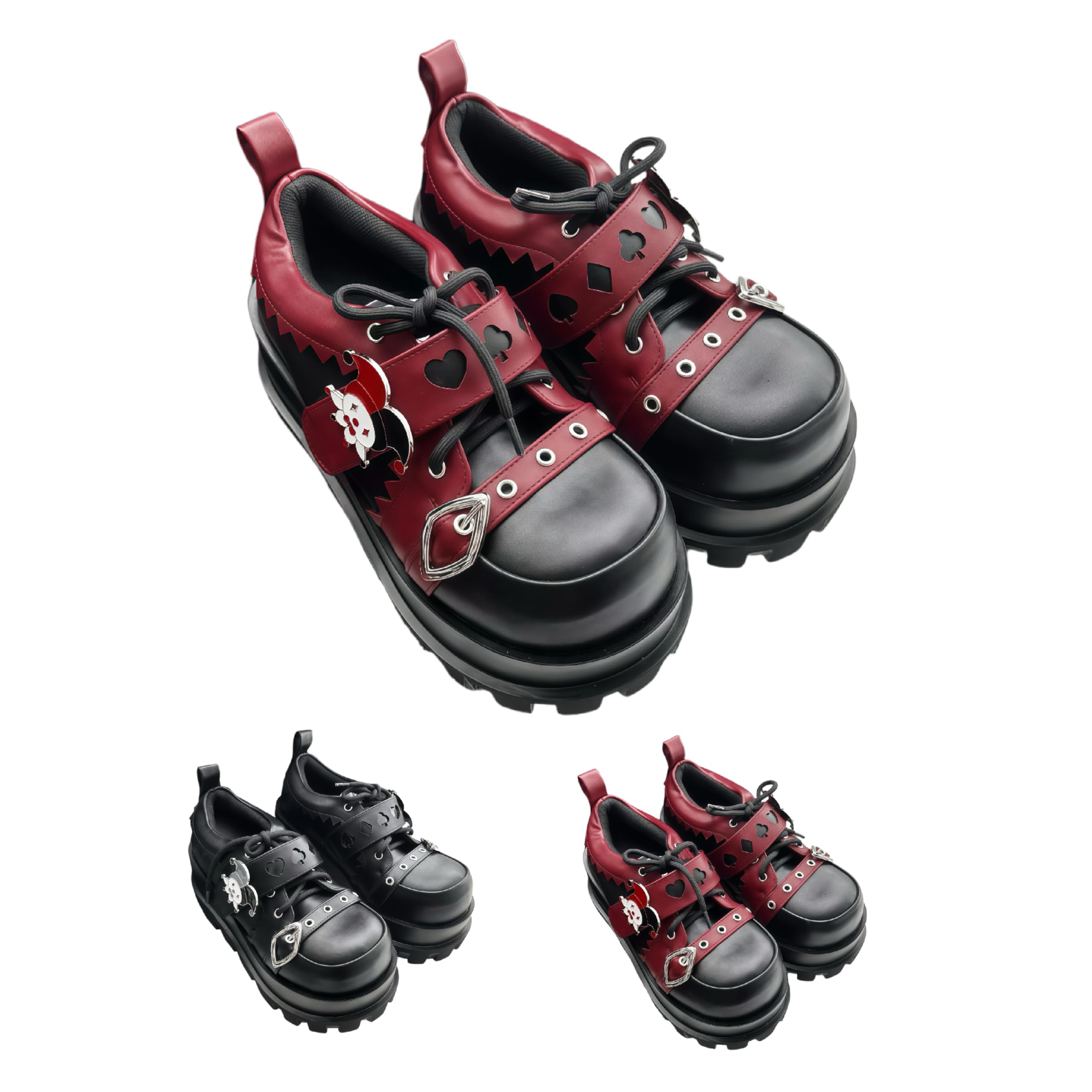 Womens Visual Kei Goth Punk Platform Shoes - Grunge Style- Retro Color - Block- Lace - Up with