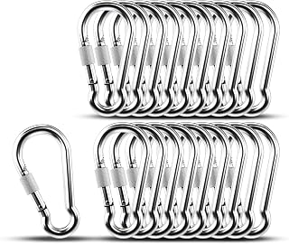 KINLINK 20 Pack Screw Locking Carabiner, 3.54 inch Heavy Duty Carabiner Clips, 304 Stainless Steel Small Caribeener Clips, Caribiniers for Outdoor Camping, Swing, Hammock, Hiking, Quick Link