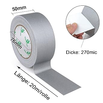 BOMEI PACK 2 Rolls Matte Duct Tape Fabric Tape High Tensile Strength Waterproof 50 mm x 20 m Available in Various Colours (Grey)