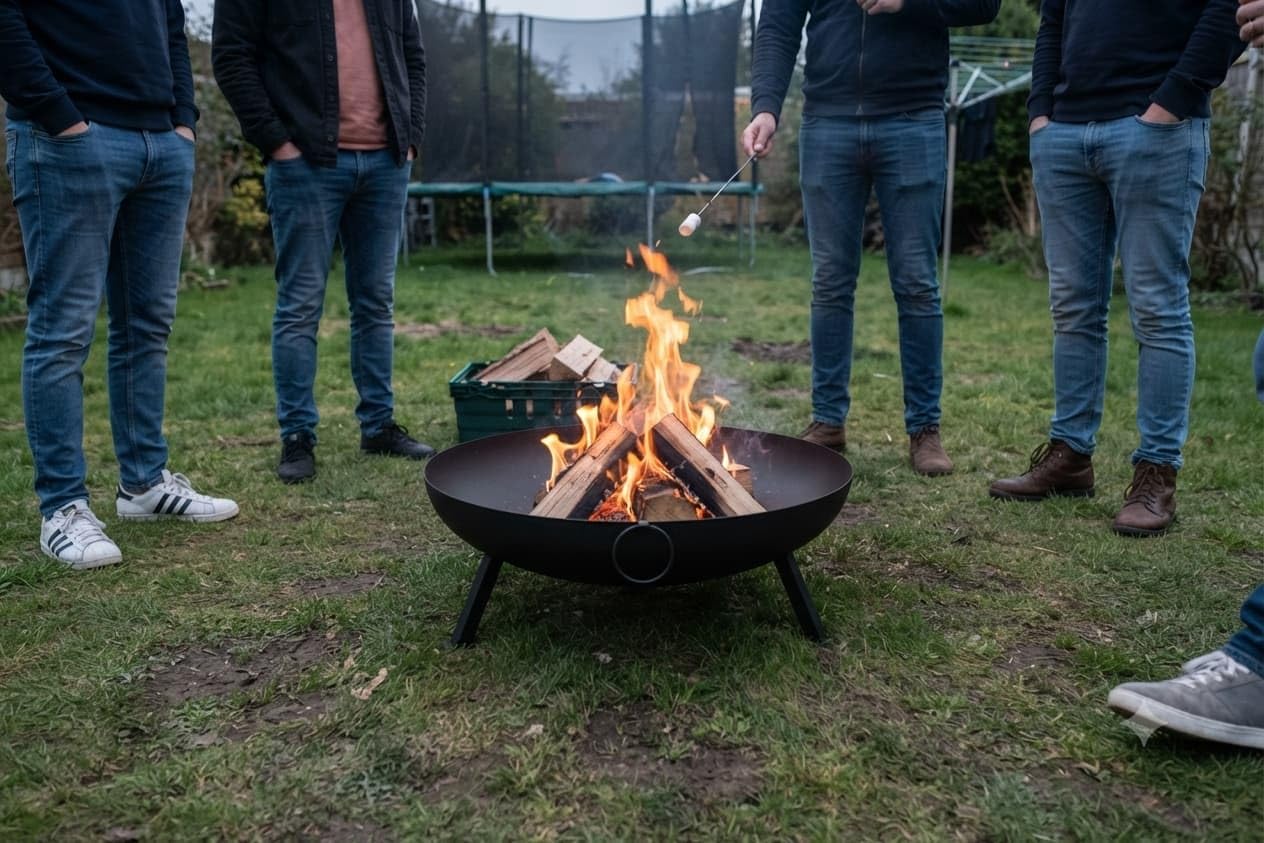 Feuerschale Schwarz 79 cm - 4mm Stahl, 26 kg, Pulverbeschichtet - Rund, Wetterfest, Farbstabil - Massive Feuerstelle für Garten und Terrasse - Favilla