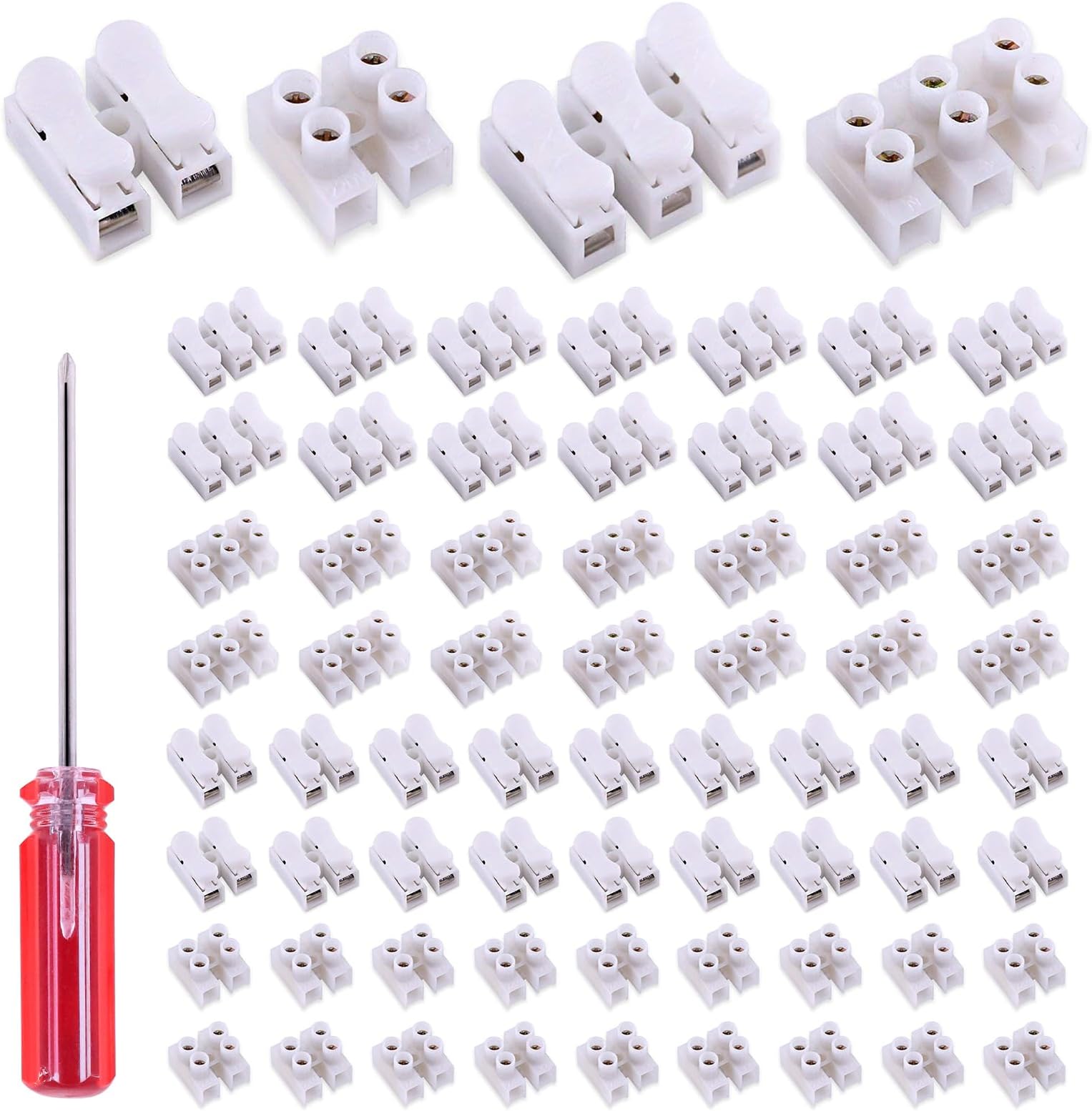 100Pcs 2P CH2 + 3P CH3 Quick Connector Spring Wire Connector Screw Terminal Barrier Block for LED Strip Light Wire Connecting - 4 Styles