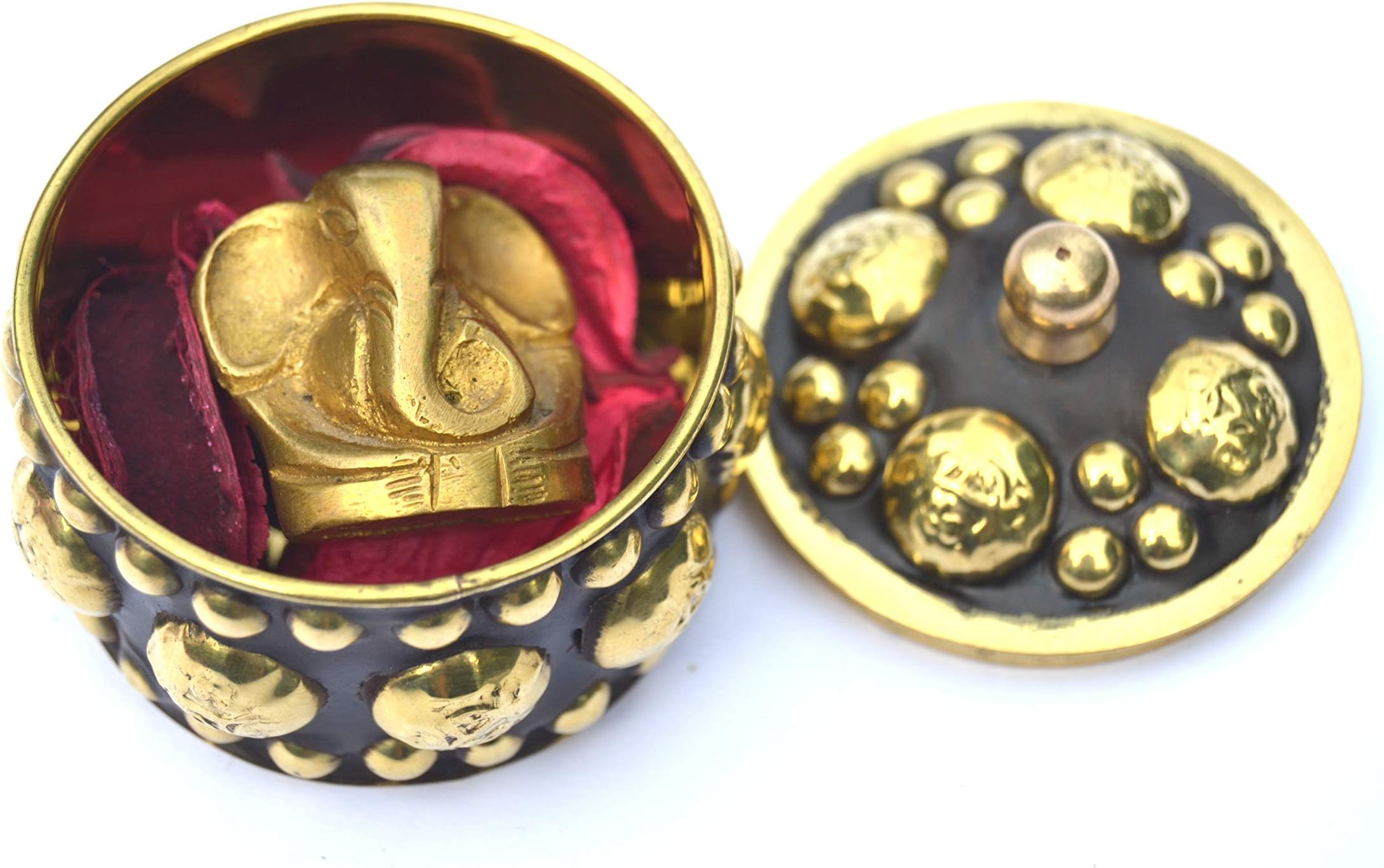 Brass Metal Lord Ganesha Ganpati Religious Metal Statue Idol Ganesh Murti Home Decor for Puja Size, Pocket Ganesha for Good Luck in a Cute Box/Dibbi- Height 1Inch Weight 50 gm