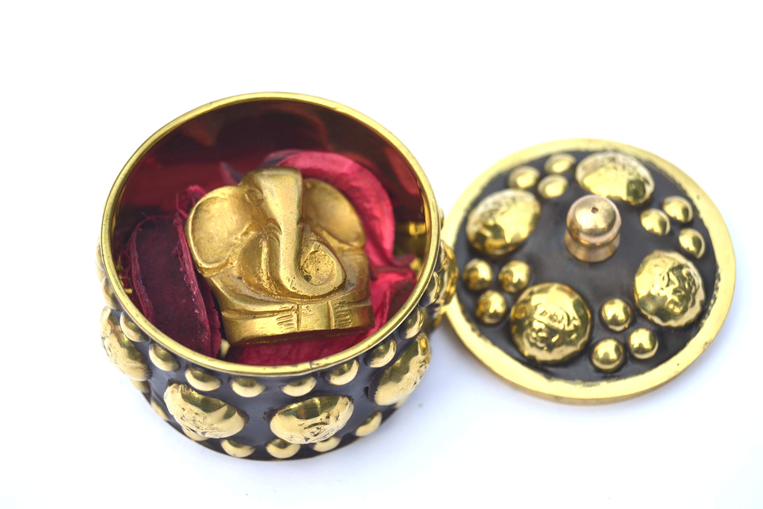 Brass Metal Lord Ganesha Ganpati Religious Metal Statue Idol Ganesh Murti Home Decor for Puja Size, Pocket Ganesha for Good Luck in a Cute Box/Dibbi- Height 1Inch Weight 50 gm