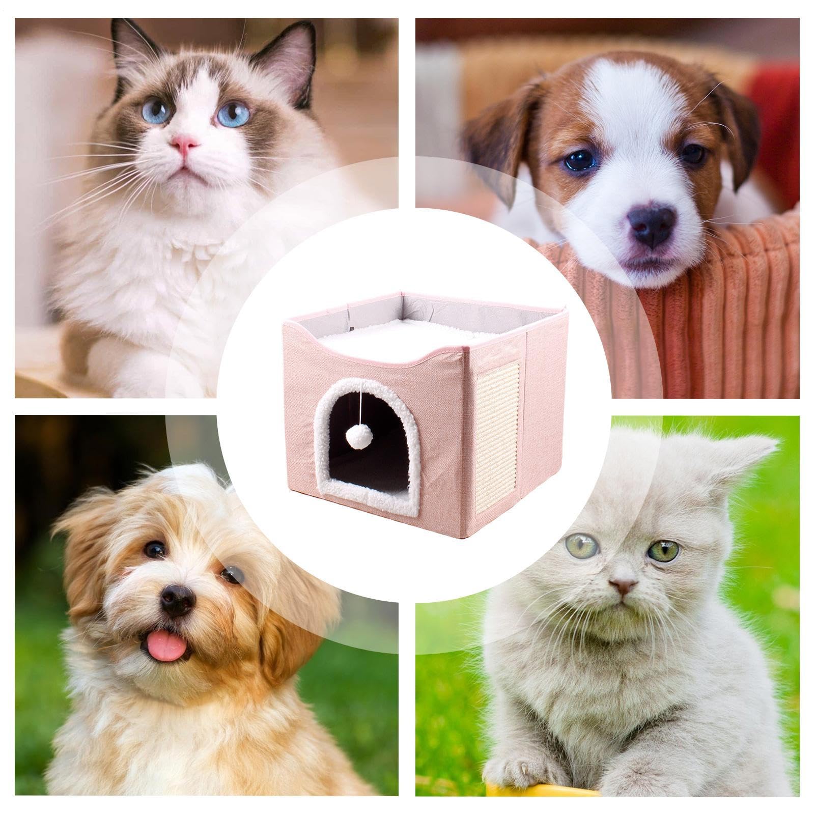 Grotta per gatti – Grande cuccia pieghevole per gatti, tenda per dormire, cubo per animali domestici con palla di peluche e cuscinetto antigraffio, per animali domestici