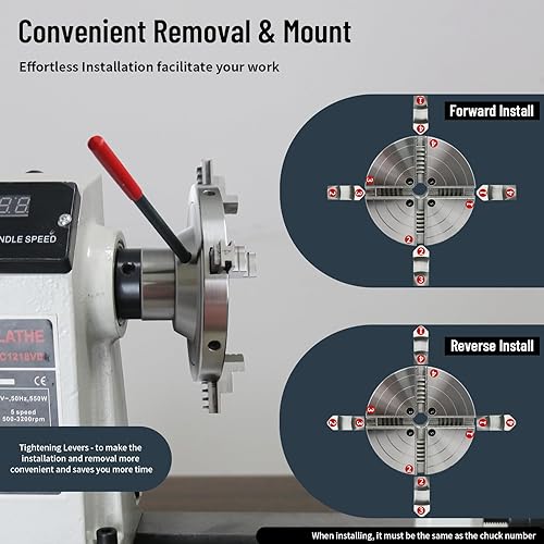 Miniatura 8 de Portabrocas de torno de madera de 6 pulgadas, 4 mordazas, torno autocentrante, rosca, 1 mandril de torno 8TPI