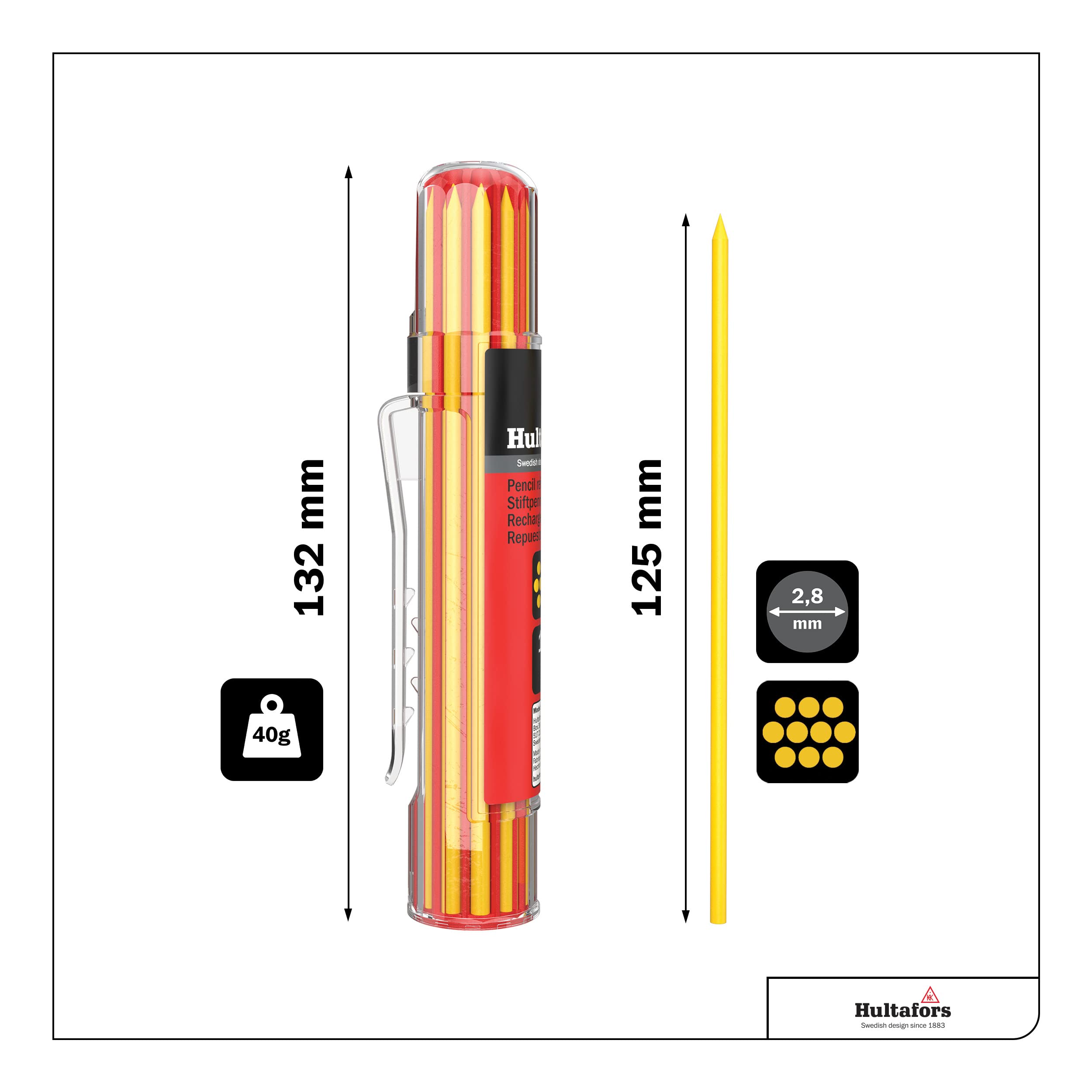 Hultafors Deep hole marker refill set yellow 10 pieces I I In a practical dispenser with clip holder I 2.8 mm universal refills for carpenter's pencil I For a variety of surfaces I 650160 - Image 2