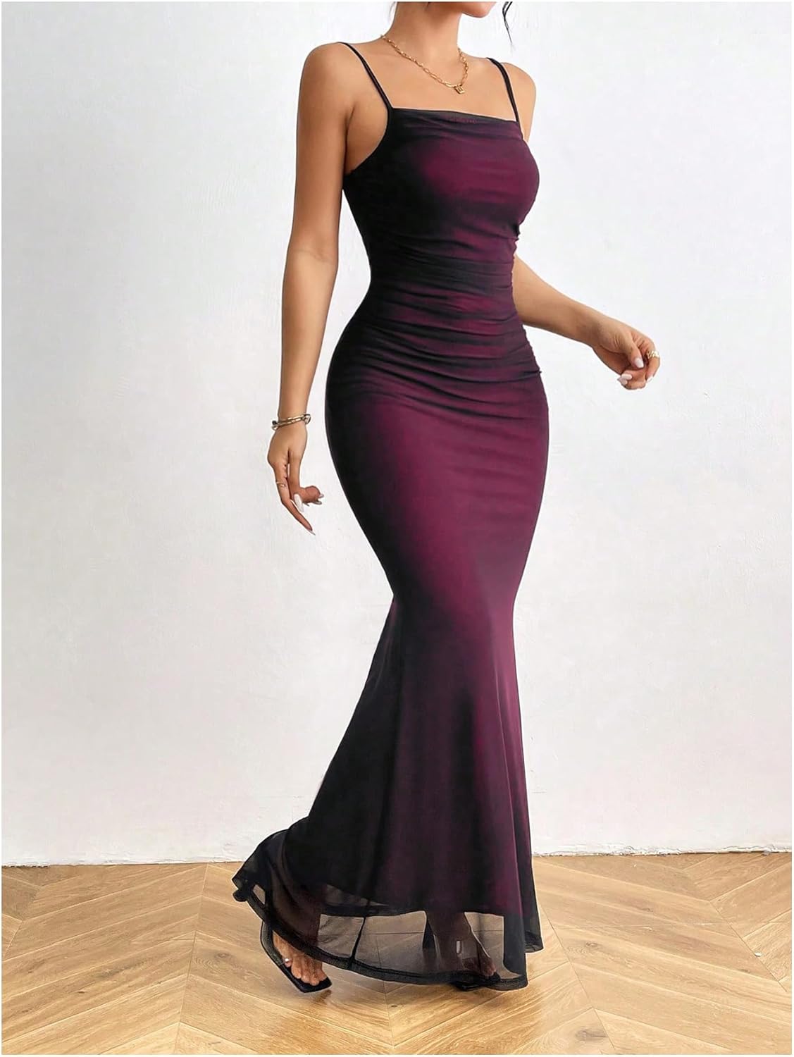 GORGLITTER Women's Mesh Maxi Prom Dress Cocktail Wedding Guest Formal Slimming Backless Bodycon Long Dress - Image 4