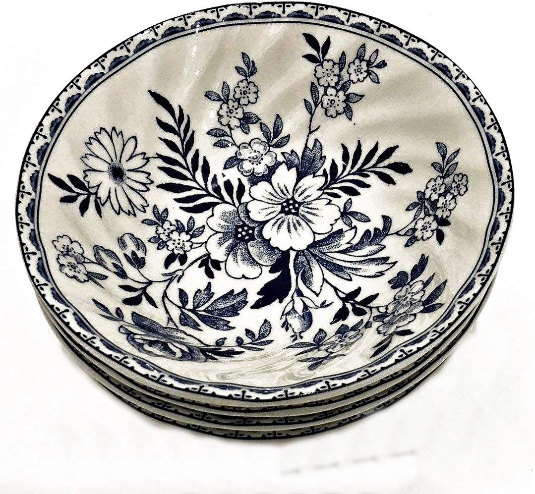 Johnson Brothers Devon Cottage Soup / Cereal / Dessert Bowl 6" | SET of FOUR (4) | Blue and White