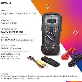 Flir DM93-2 True RMS Industrial Digital Multimeter, 40000 Count