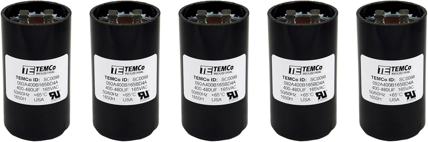 5 Pack TEMCo 400-480 uF MFD CD60 Start Capacitor 165V AC Round | 50/60 Hz Motor Start Capacitor for HVAC, Compressor, Pump