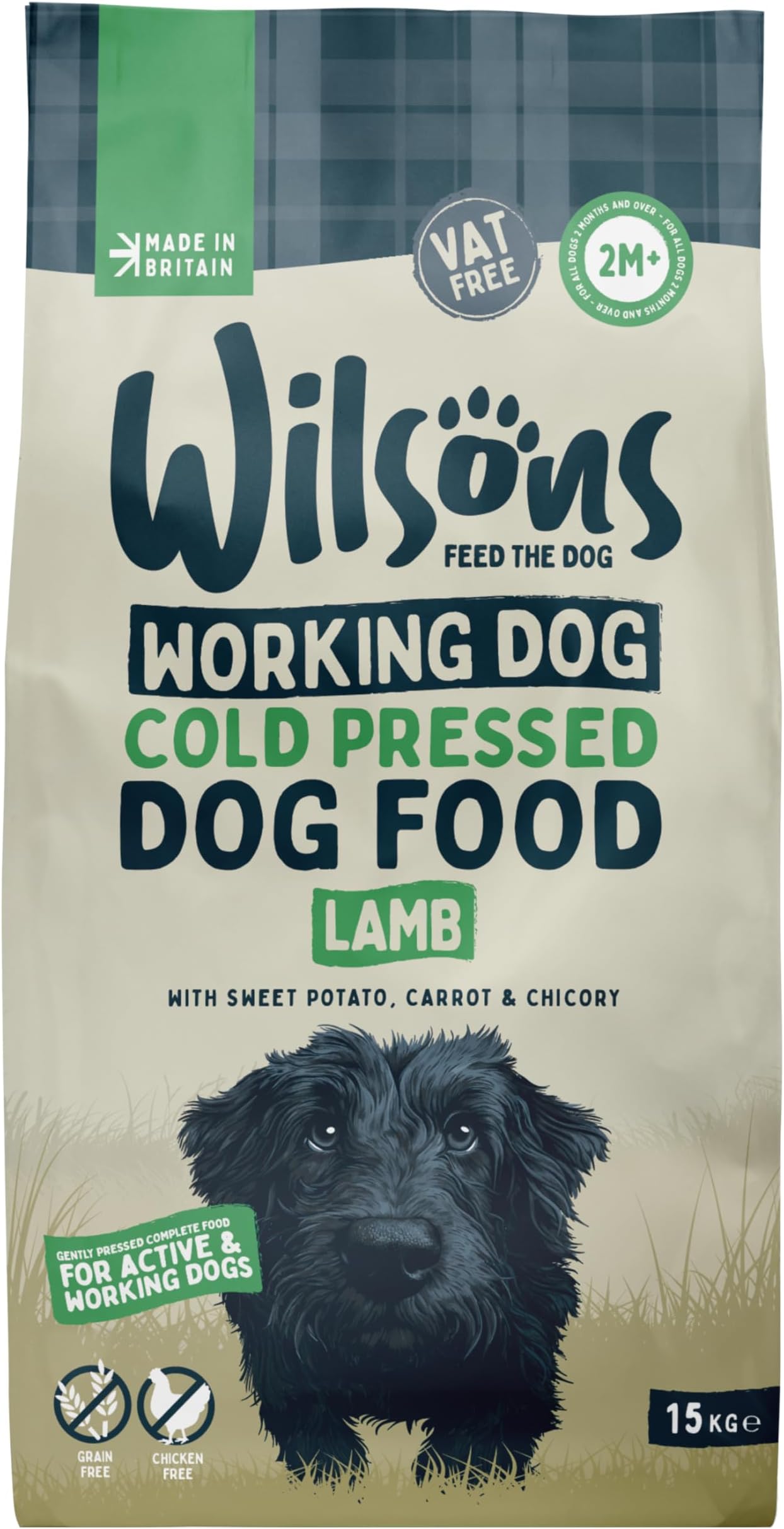 Wilsons - Cold Pressed Dog Food - Complete Dry Meal with Natural, Hypoallergenic, Grain Free Ingredients, Best Introduced Gradually, Suitable for Adult Dogs and Puppies 2 Months + (Lamb) (15kg)