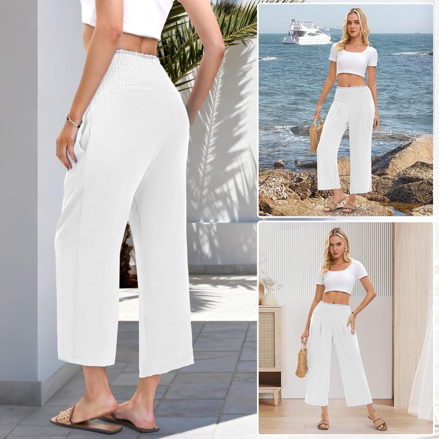 TLJIANG Womens Pants Wide Leg High Waisted Palazzo Pants Wide Leg Long Lounge Pant Trousers with Pocket - Image 5