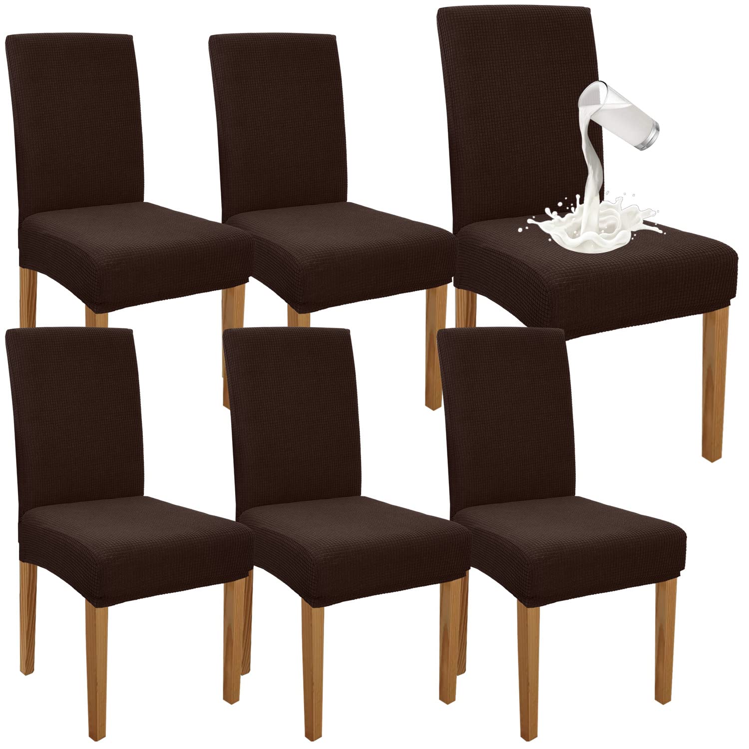 Granbest Juego de 6 Fundas para sillas de Comedor Impermeables de, elásticas, para Comedor, protección de Silla extraíble para Cocina, Fiesta, Hotel (Juego de 6 Unidades), Chocolate