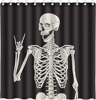 Halloween Shower Curtain for Bathroom Rock and roll Music Skeleton Bone Day of The Dead Skull Gothic Dark Grey Horrifying Weird Poliester Fabric Decoration Water Proof with 12Hooks 72x72inch