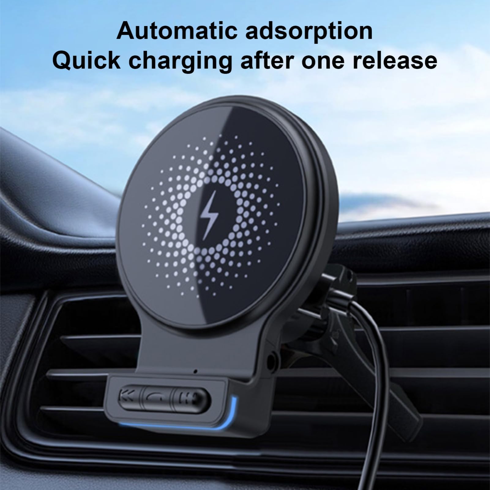 Cargador de teléfono inalámbrico para coche, 15 W, carga rápida, clip de ventilación magnético, rotación de 360 grados, cargador inalámbrico de 15 W con entrada de audio AUX, para coche, camión