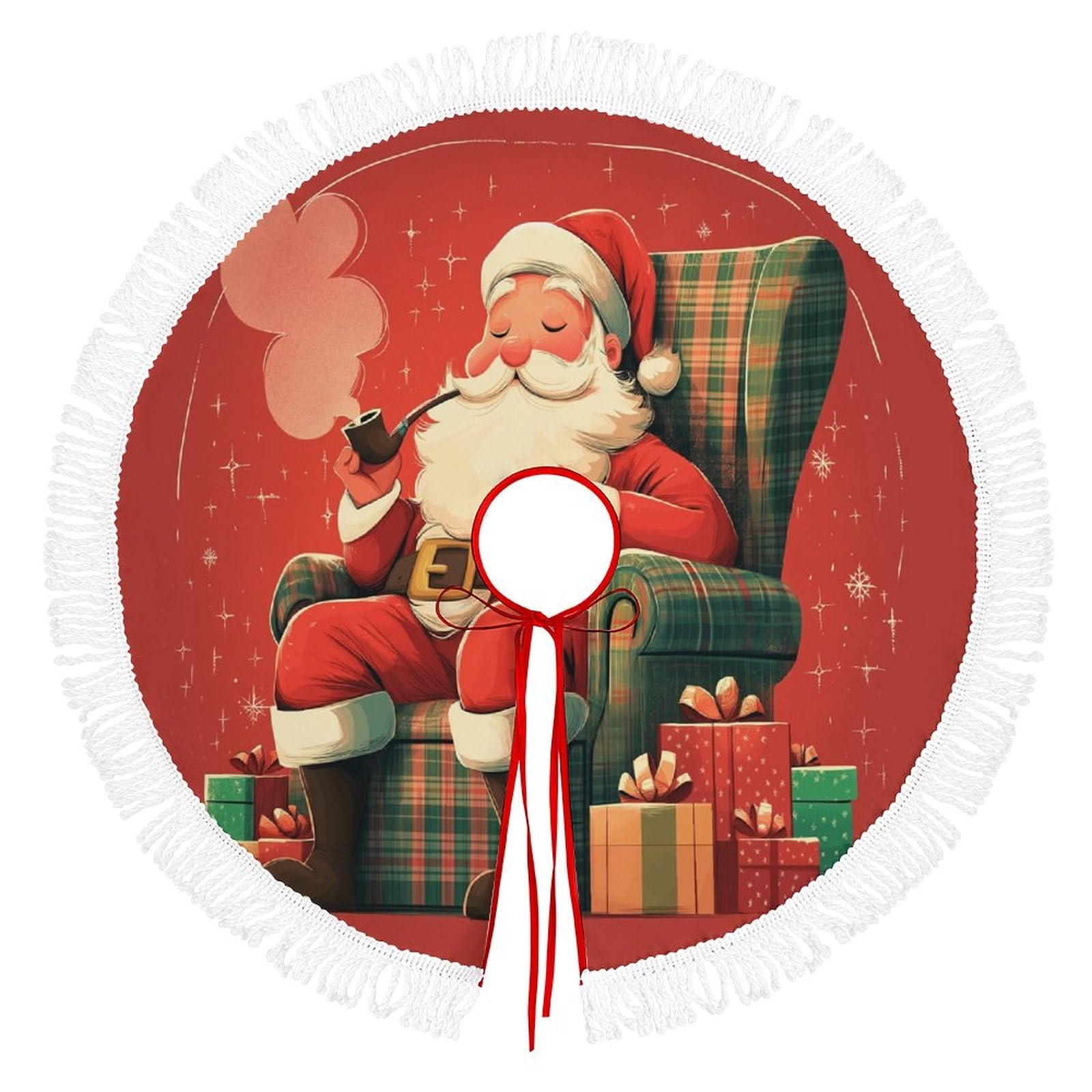 Jupe d'arbre de Noël Père Noël à la pipe grand format 122 cm pour base de sapin