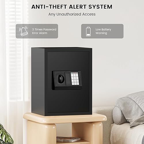 Miniatura 9 de Caja fuerte de 16.54 pulgadas de alto, caja fuerte para el hogar de 2.5 pies cúbicos con bolsa impermeable ignífuga, caja de seguridad digital
