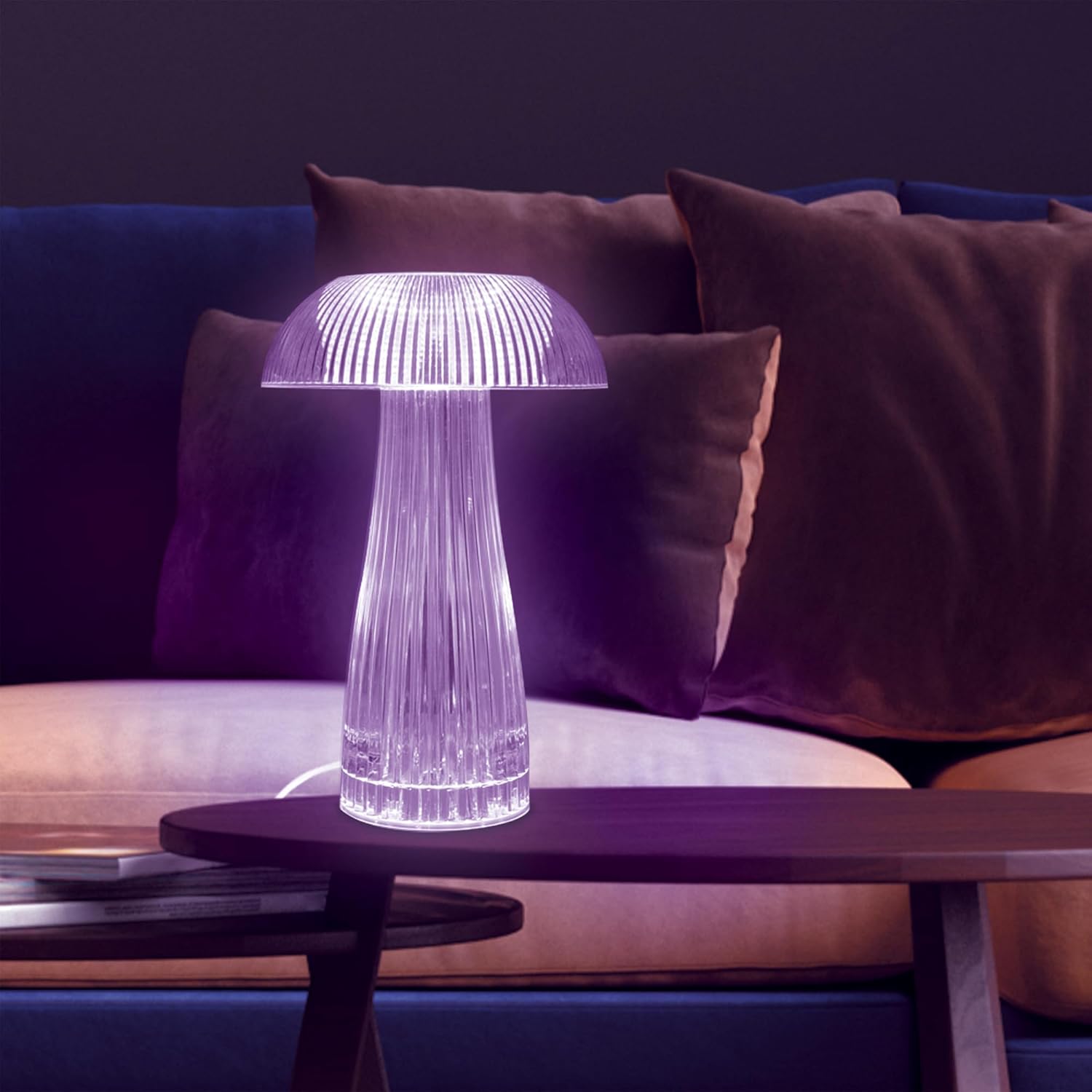 XTREME Wireless Lit Neon Multi-Color Mushroom Shape LED Tabletop Touch Lamp, with Remote, Crystal Finish, See Through Modern Side Table with lamp Room Decor