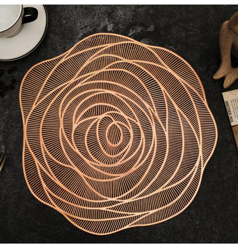 Hosoncovy 4 Pack Rose Placemats Table Mats Set Washable PVC Non-Slip Heat Resistant Table Place Mats Dinner Mats Wood Grain Meal Mat for Kitchen and Dining Room for Forest Wedding (Rose Gold) - Image 4