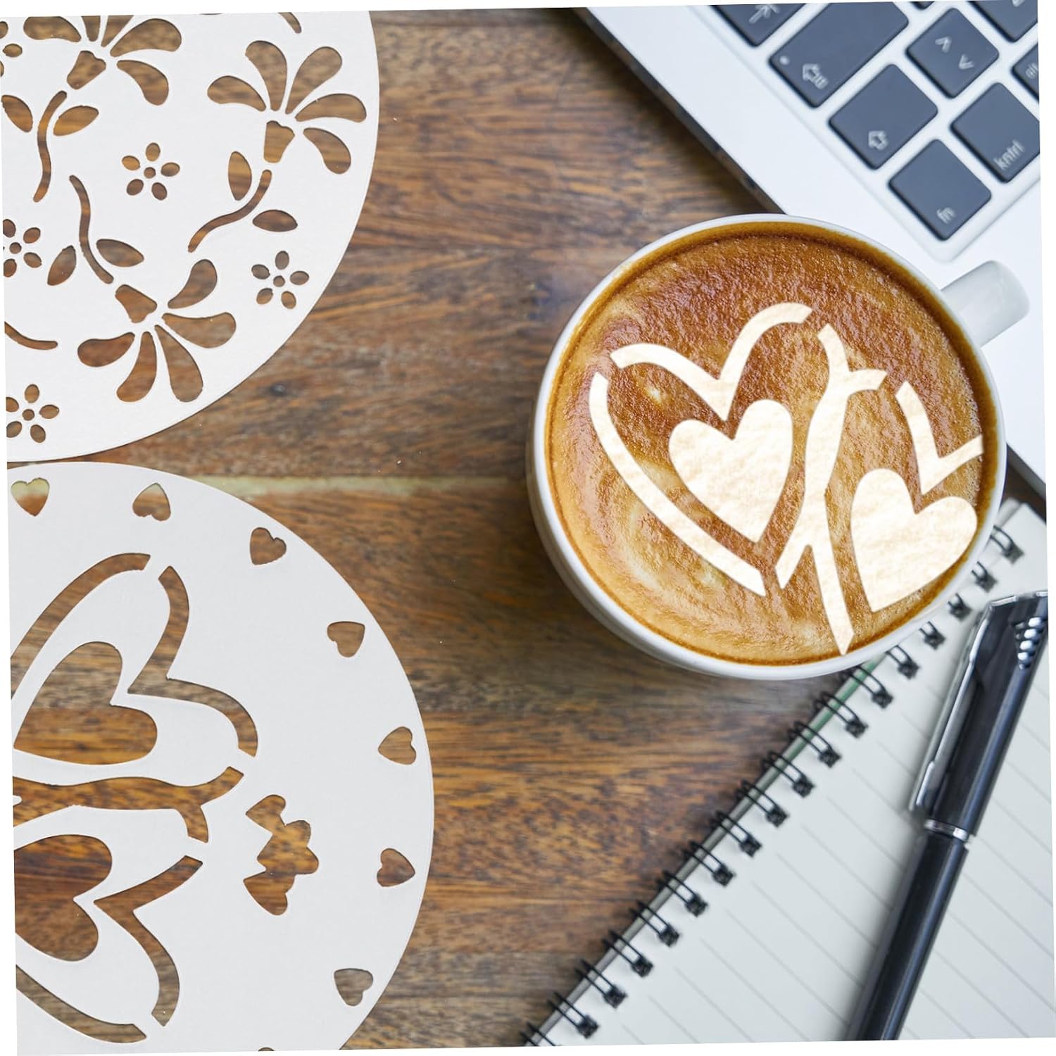 8pcs Cake Decorating Stencils Set Hollow Coffee and Latte Art Templates for DIY Cake Baking and Cappuccino Decoration