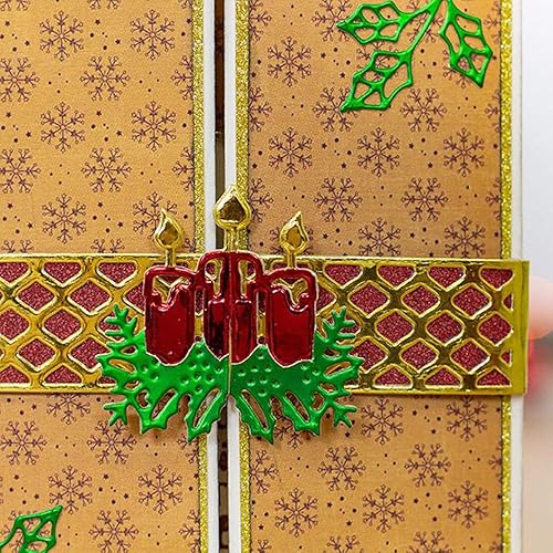 Miniatura 9 de Troqueles de corte de sello de tarjeta con forma de vela de Navidad de metal, troqueles de sello de tarjeta de linterna de Navidad, plantillas en