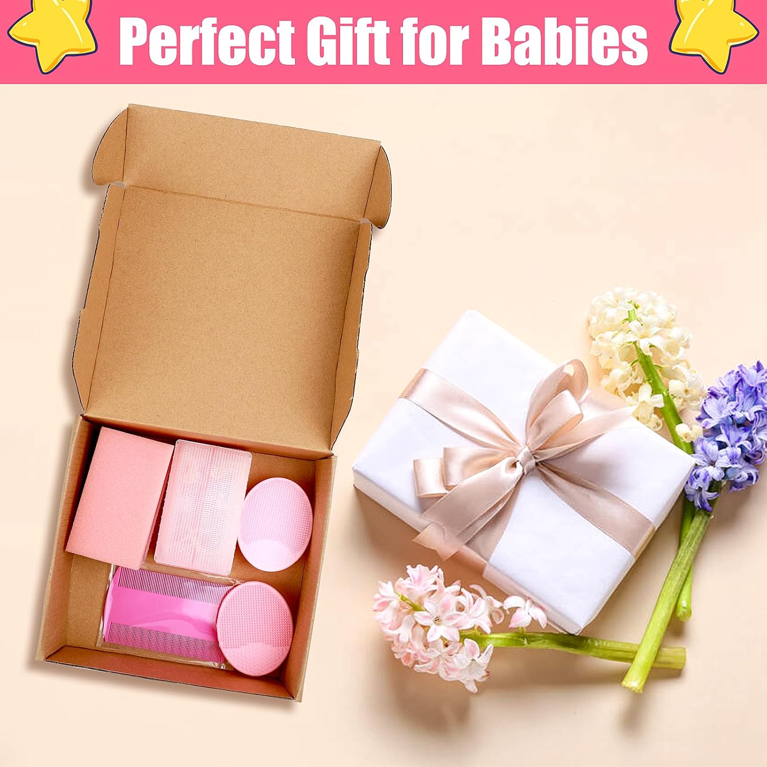 Cradle Cap Brush for Babies, 5Pcs Cradle Cap Treatment Set with Soft Bristle Brushes Silicone Scrubber Fine-Tooth Comb for Newborn Bathing Essentials Baby Brush and Comb Set (Pink)