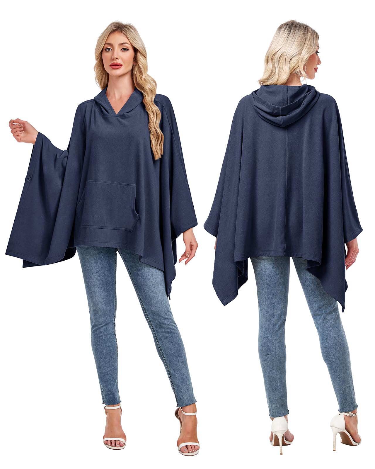 WOWENY Poncho da donna con cappuccio, da donna, termico, invernale, autunno, mantello caldo, sciarpa a tracolla, elegante con cappuccio