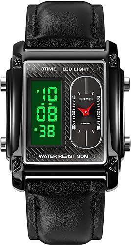 Miniatura 4 de Relojes de pulsera deportivos con esfera rectangular para hombre 7 colores opcionales retroiluminación LED multifuncional cronómetro de alarma 1224