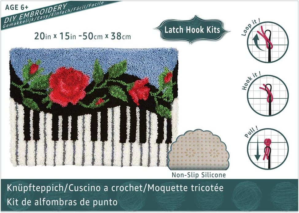 clubevy Latch Hook Kits DIY Cushion Cross Stitch Kits Embroidery for Adults Beginner Needlework Rectangle Floor Desk Rug Home Decoration, 15x20inch