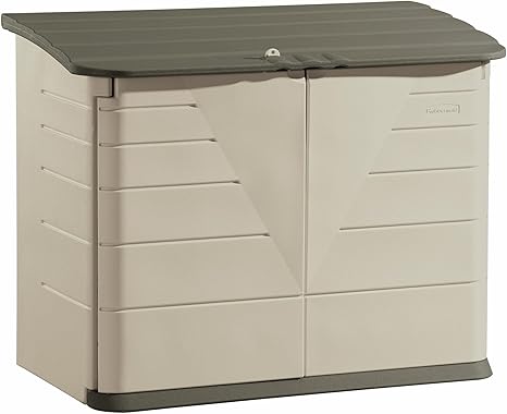 Rubbermaid Large Horizontal Resin Outdoor Storage Shed With Floor (5 x 4 Ft) Weather Resistant, Beige/Brown, Organization for Home/Backyard/Pool Chemicals/Toys/Garden Tools/Porch/Patio Cushions