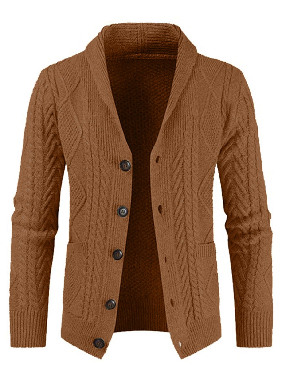 JMIERR Mens Shawl Collar Cable Knit Cardigan Sweater