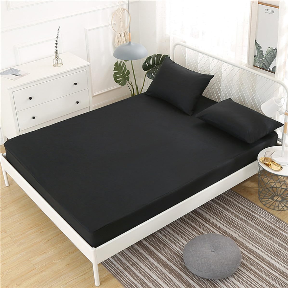 Waterproof Mattress Protector for Mattress and Bed Sheet Set, Black Dacron