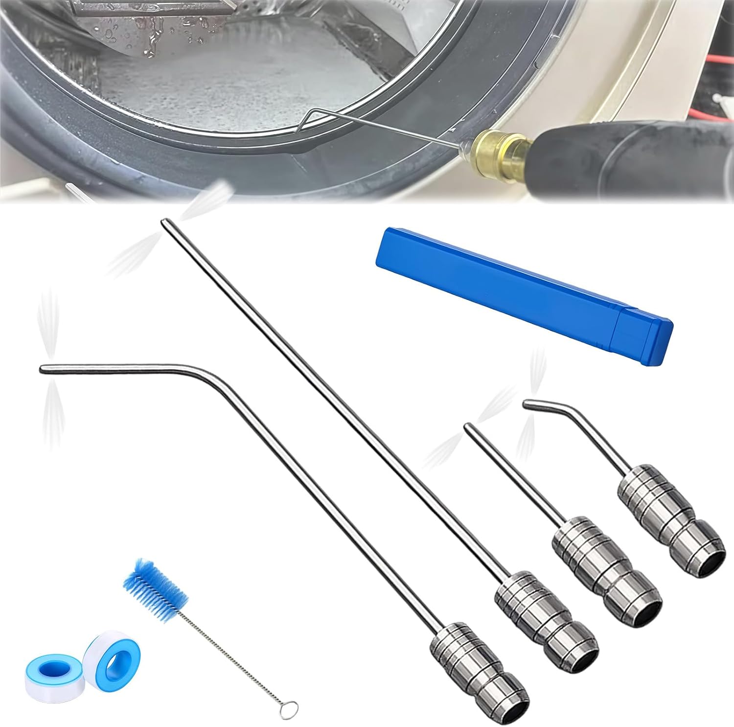 4 Pack High Pressure Washer Nozzle Kit for Washing Machine & AC Cleaning, High-Pressure Washer Spray Nozzle Kit, Chassis Flush Kit with 4 Pack Straight/Side Nozzles (Set A)