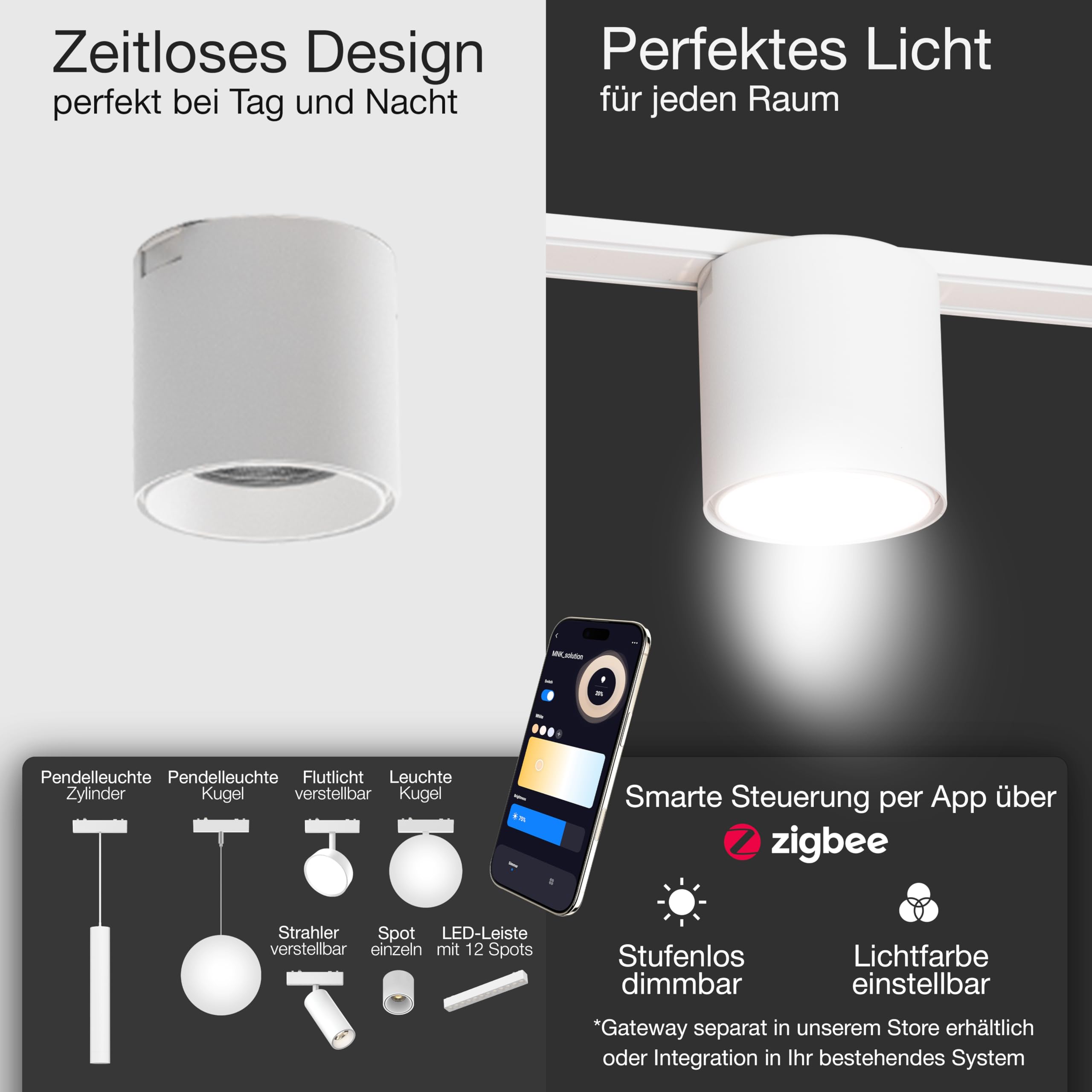 LED Spot für Schienensystem Zigbee dimmbar 6W Deckenstrahler Deckenleuchte Weiß