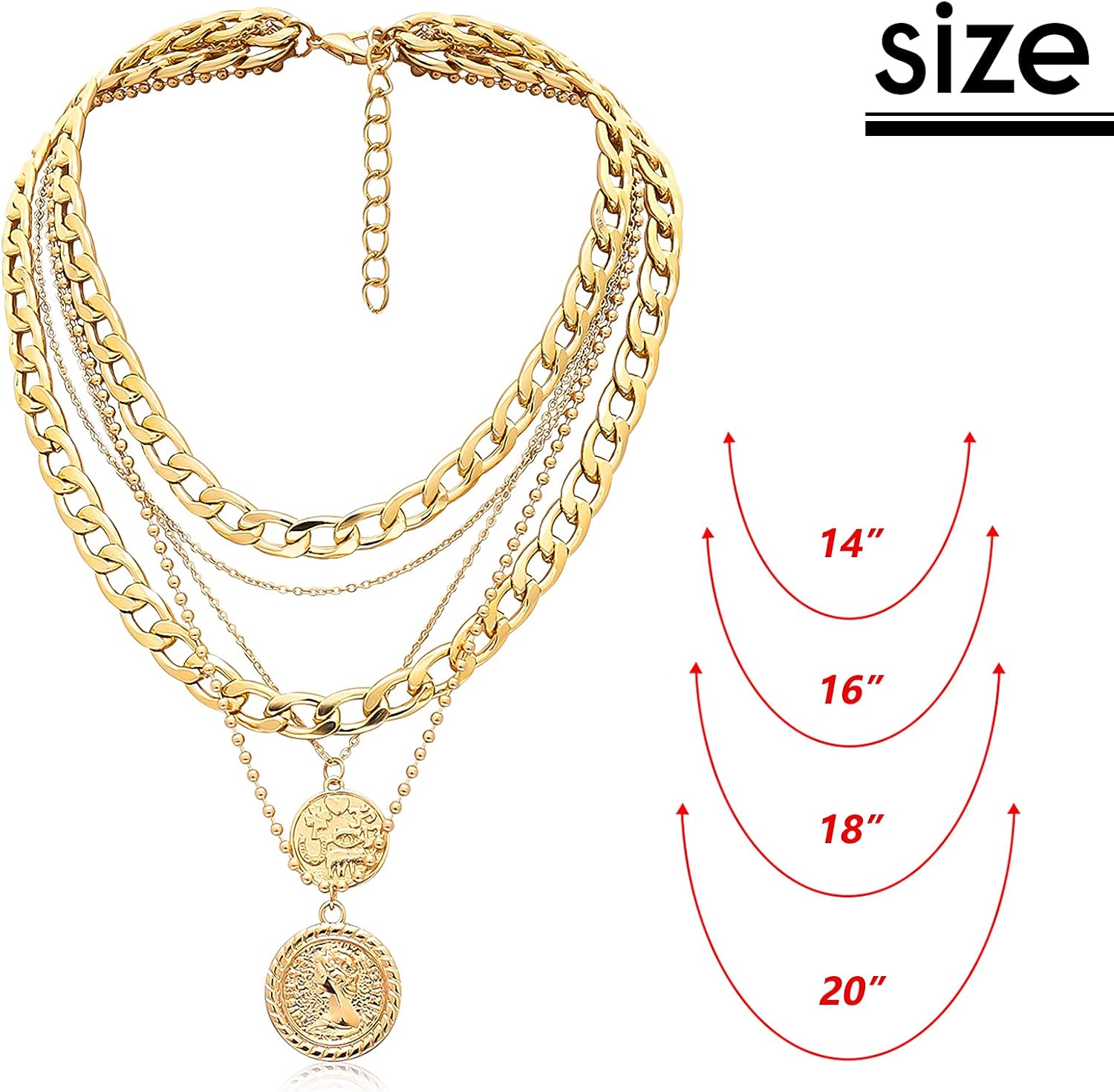 MJartoria Bundle - Women's Alloy Pendant Necklace Layered Retro Coin Gold Chain and Gold Initial Necklaces for Women/A Letter Pendant