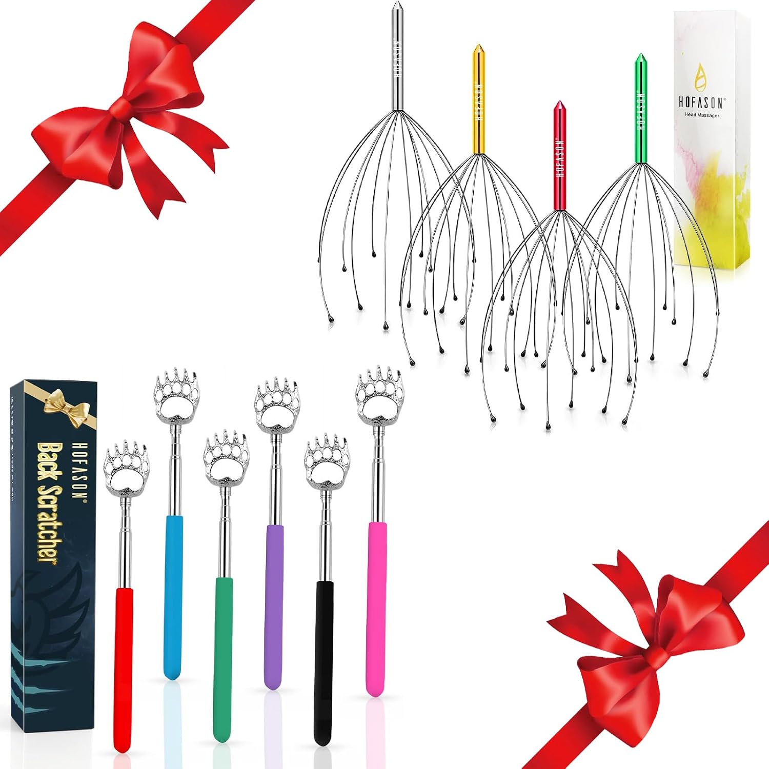 HOFASON Stocking Stuffers for Women/Men/Adults/Kids, Back Scratcher and Scalp Massager Bundle Prizes Christmas Gift Massager Set