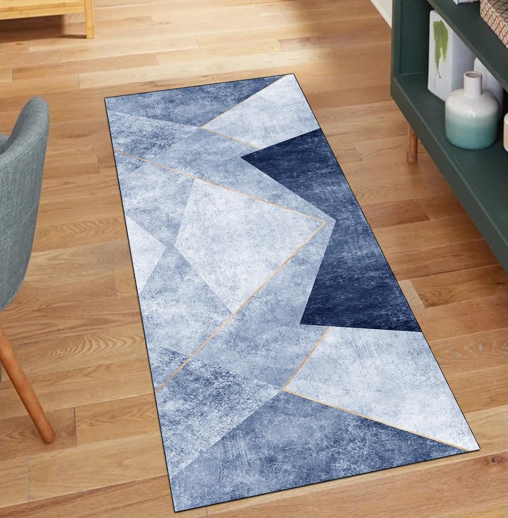 Alfombra antideslizante lavable azul para pasillo largo y zonas de paso