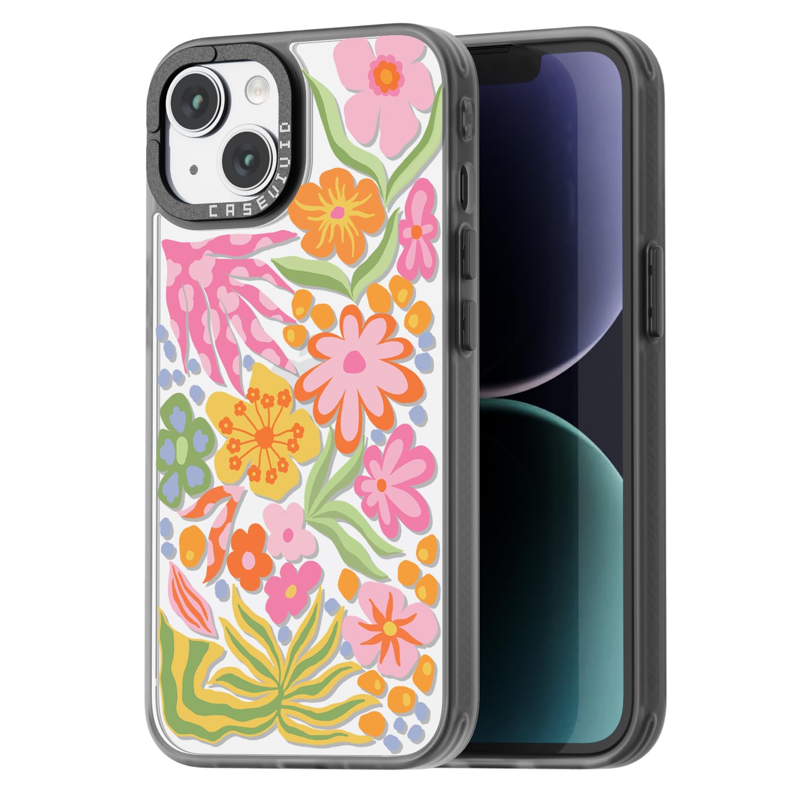 casevivid Compatible for iPhone 13 Case Cute Aesthetic - Durable Fashion Funny Phone Case - Girly Passion Flower Pattern Print Cover Design for Woman Girl 6.1 inches Black