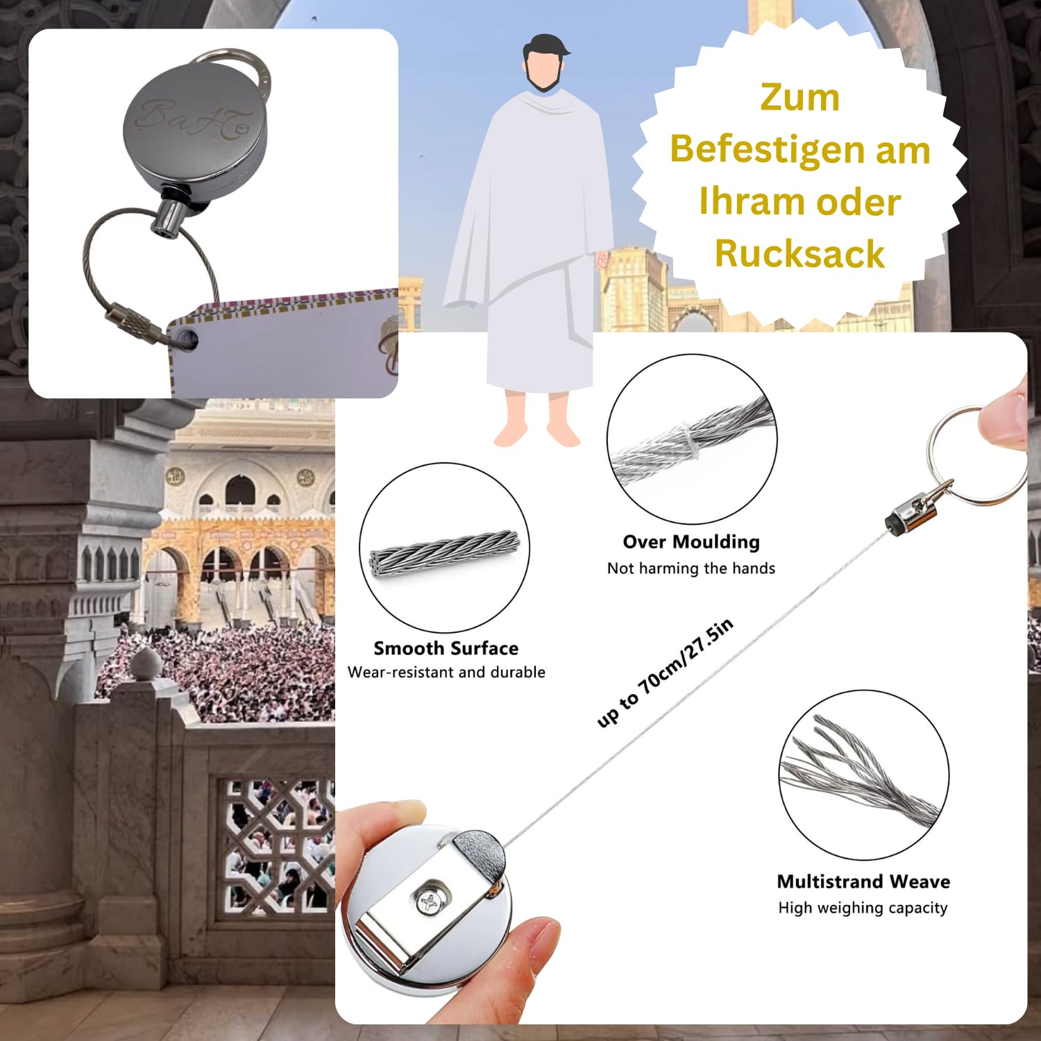 Bismillah and Hajj Duaa Cards & Guide per Hajj e Umrah con Supporto per Badge Argento