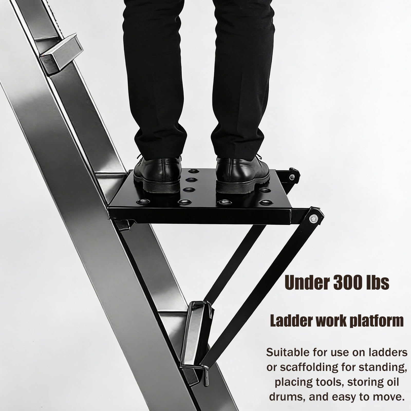 Plateforme d'Échelle Pliable, Capacité de 136kg Plateau de Travail Stable et Antidérapant Plateforme en Métal pour Peintres Outils et Bricolage (Noir)