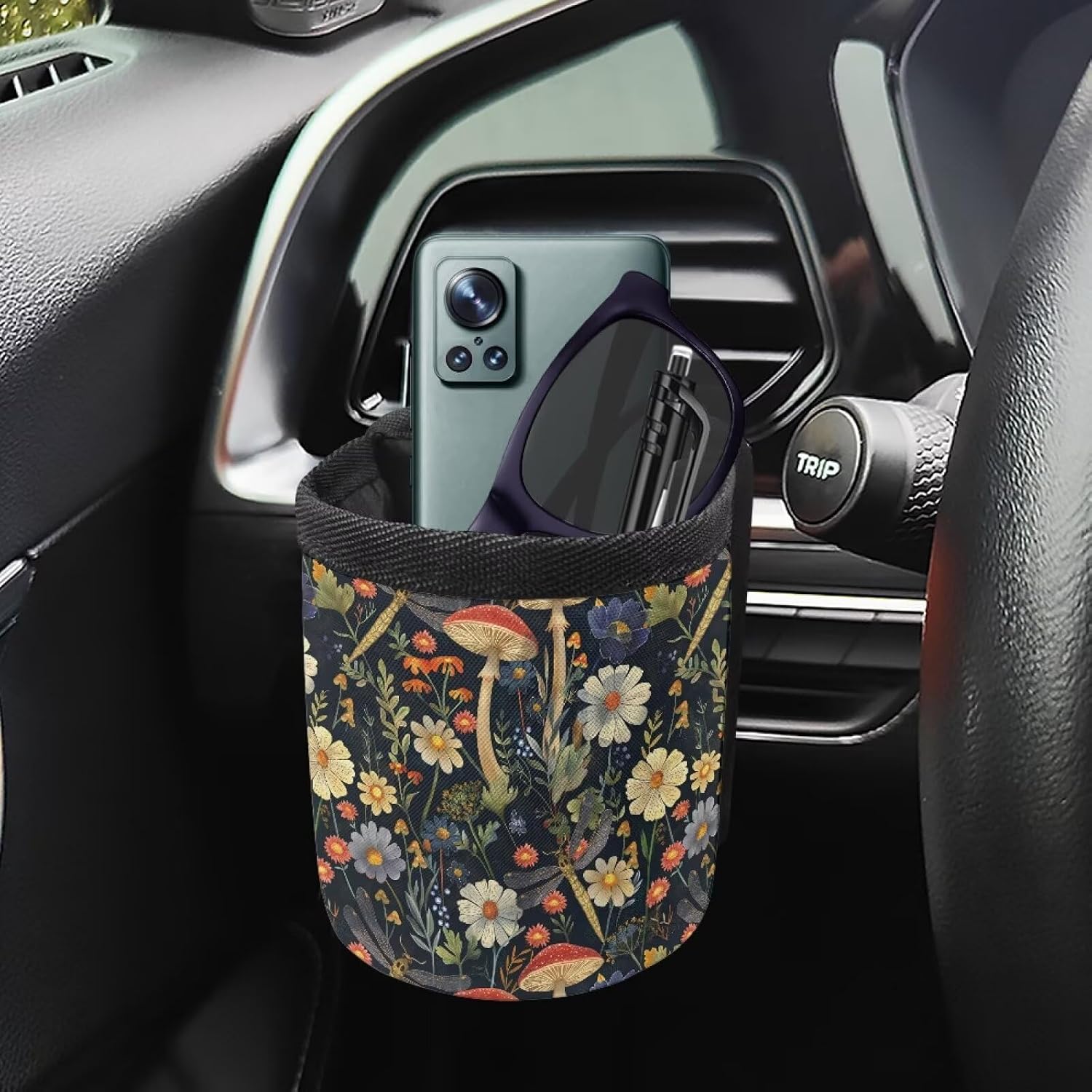 Renewold Car Vent Accessories Air Vent Mount Car Cell Phone Holder Retro Mushroom Dragonfly Daisy Sunglasses Storage Pouch Keys Box Case Coins Pocket Organizer Automotive Trays Bags with Hook