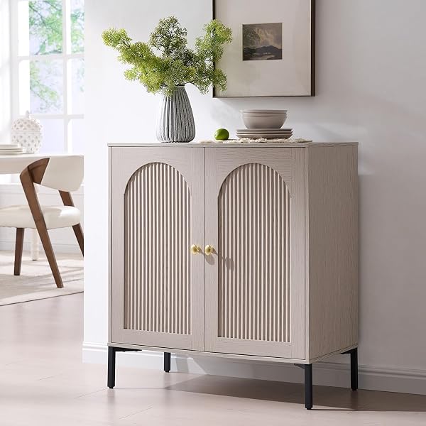 IFGET 34"Tall Modern Arch Sideboard Buffet Cabinet with Storage, Light Grey
