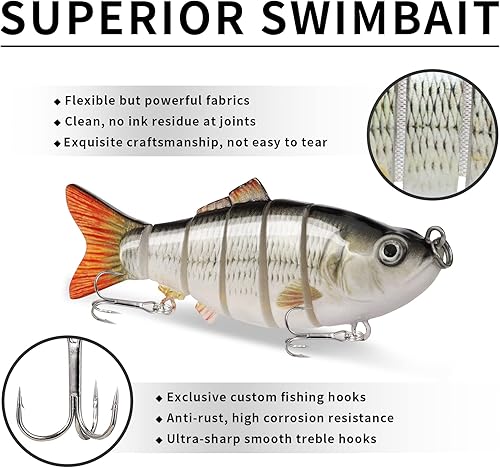 Miniatura 4 de TRUSCEND Señuelos de pesca para agua dulce y salada, Swimbait realista para lucio, trucha y lucio, señuelo de pesca de lubina de hundimiento lento,